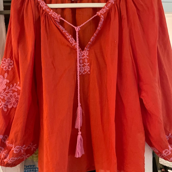 NEW Orange and Pink Embroidered Boho Top - Picture 3 of 6